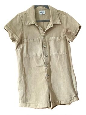 Show Me Your Mumu Utility Romper L Tan Khaki Safari Button Front Pockets Large